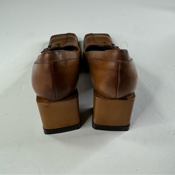 Blay Square Toe Brown Leather Pumps Size 38 - Picture 6 of 11